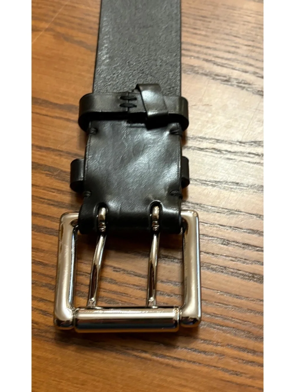 Ralph Lauren Black Leather Belt Men’s Sz 36 Double Prong Silver Buckle